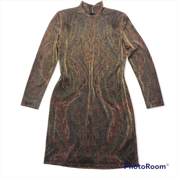 Ellen Tracy Dresses & Skirts - LINDA ALLARD x ELLEN TRACY collab 80s bodycon dress, long sleeve, gold shimmer